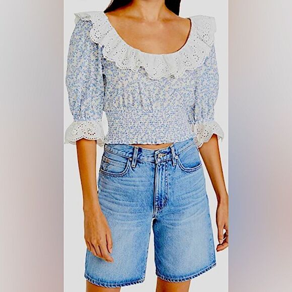 WAYF Hanita Eyelet Ruffle Smocked Top - Picture 7 of 7